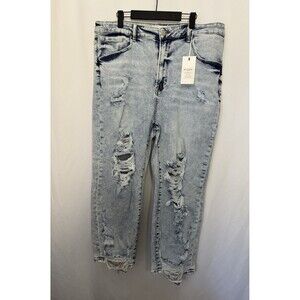 RISEN Women's Size 3XL High Rise Crop Distressed Straight Jeans Boho